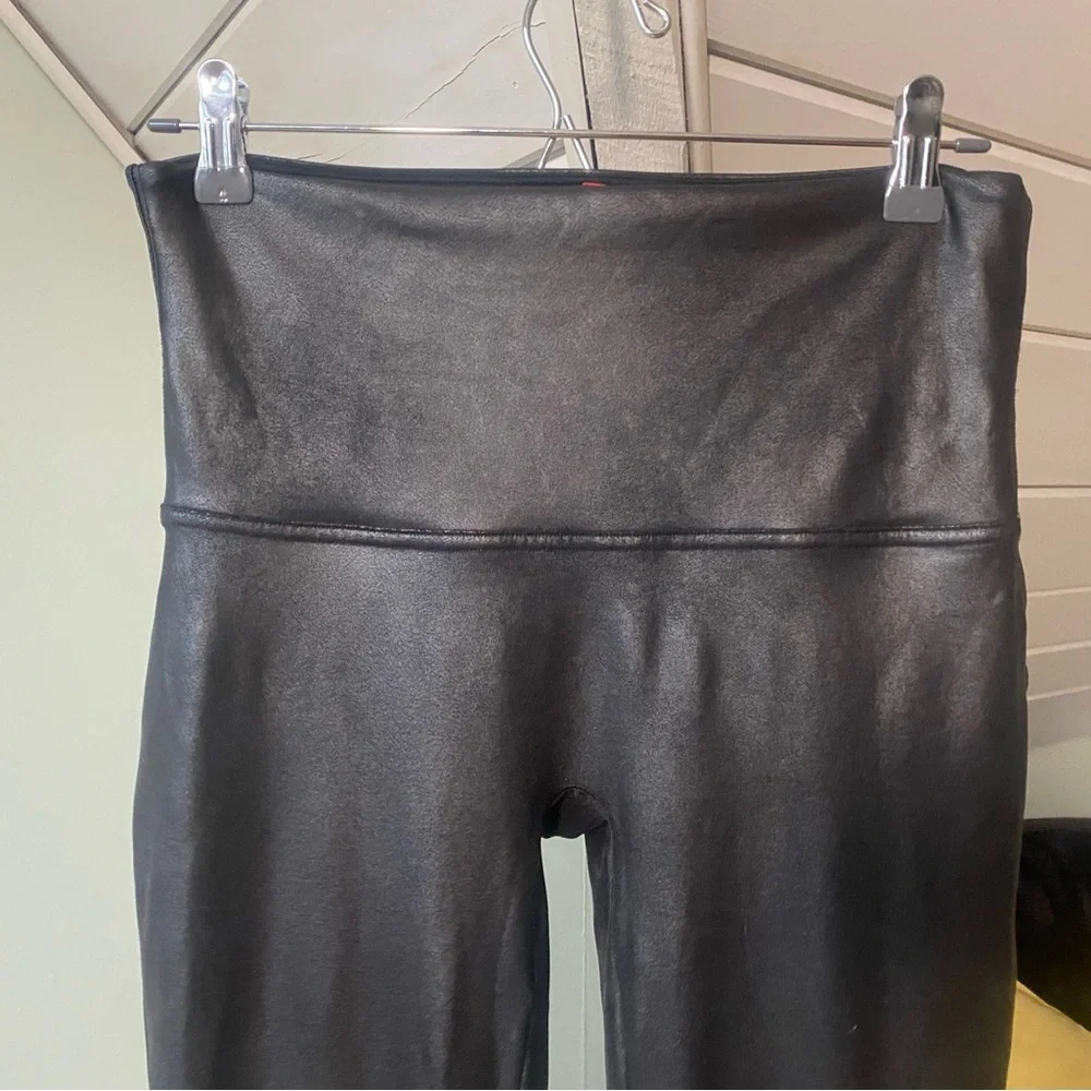 SPANX Black Faux Leather Leggings Size XL